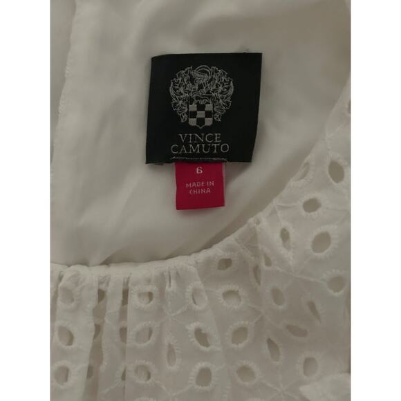 Vince Camuto Feminine White Ruffle Detail Cotton Eyelet Dress Cottage NWT Size 6 - Picture 5 of 12